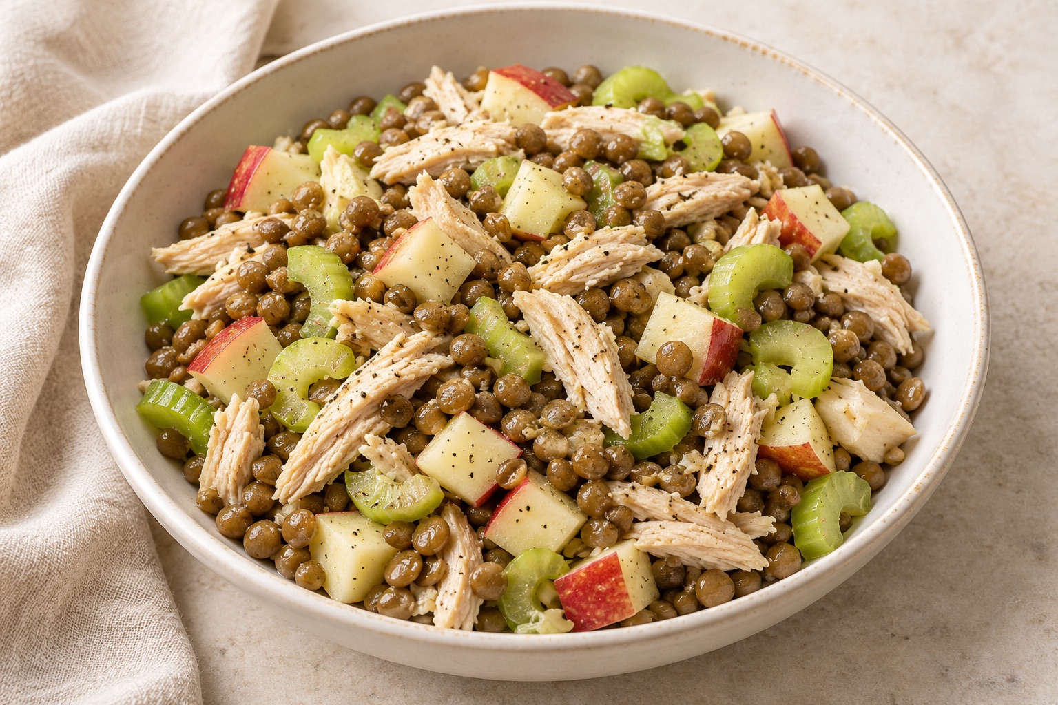 Serving suggestion for Apple Celery Chicken Lentil Salad