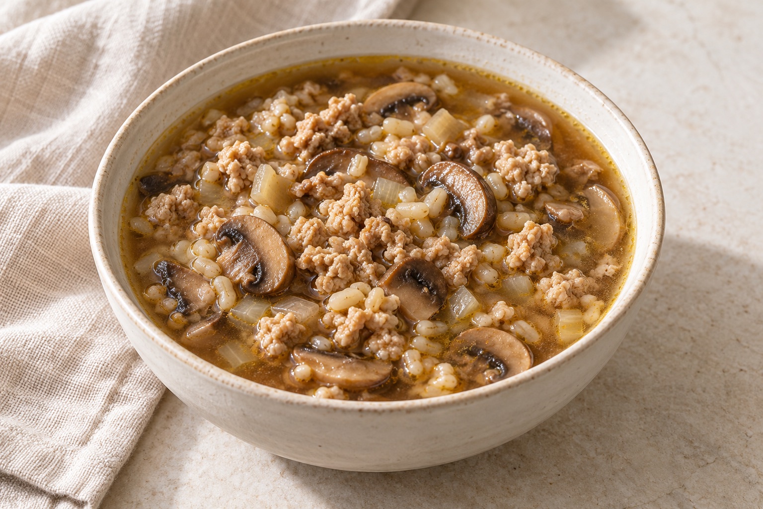 Serving suggestion for Mushroom Barley Turkey Soup