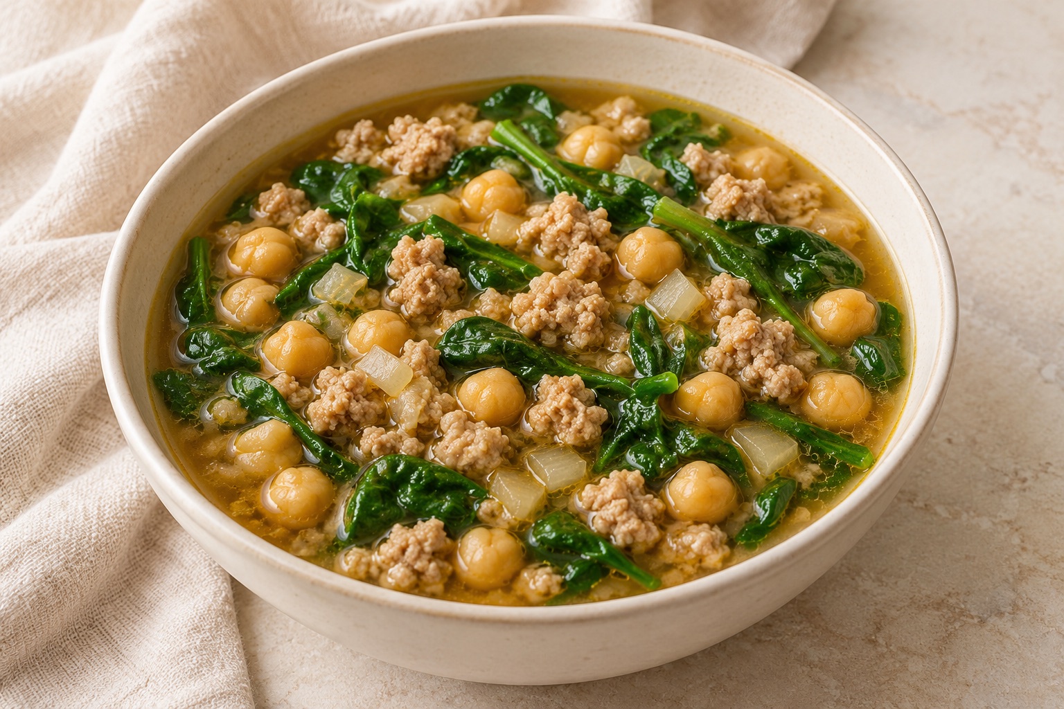 Serving suggestion for Spinach Chickpea Turkey Soup