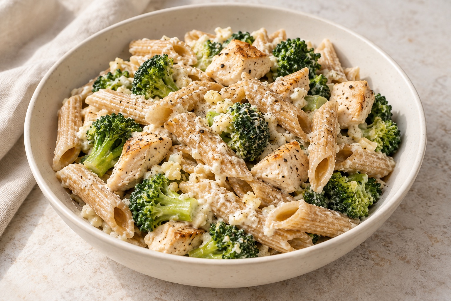 Serving suggestion for Broccoli Garlic Chicken Ricotta Pasta