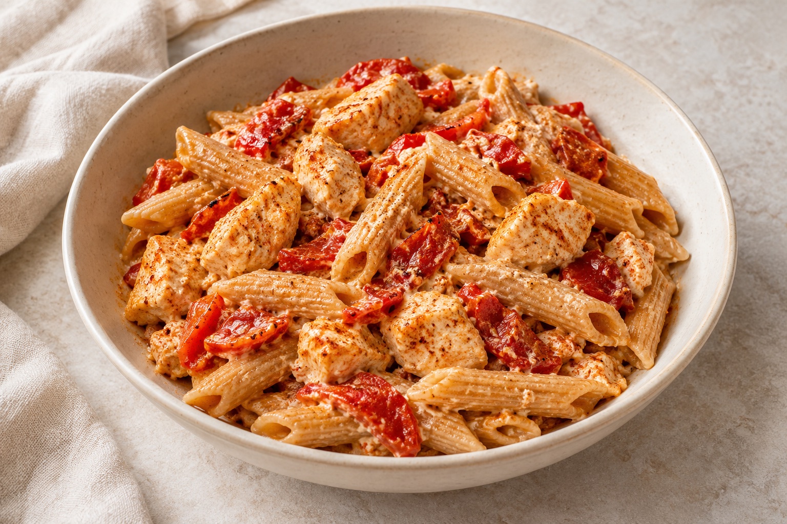 Serving suggestion for Roasted Pepper Paprika Chicken Ricotta Pasta