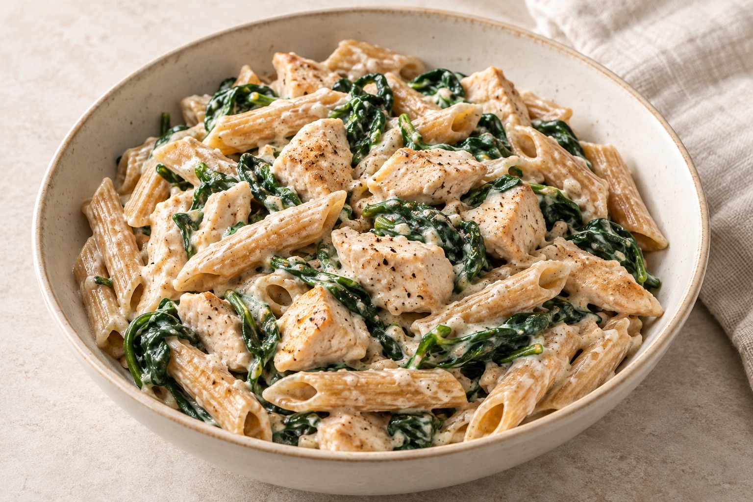 Serving suggestion for Spinach Nutmeg Chicken Ricotta Pasta