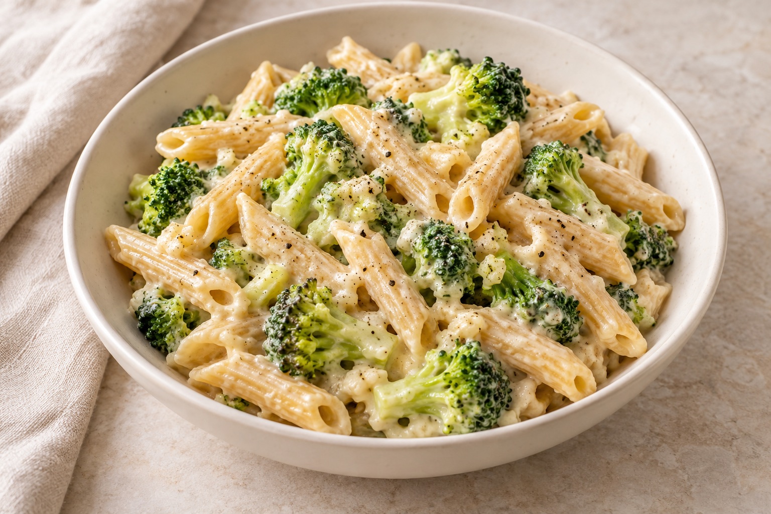 Serving suggestion for Broccoli Garlic Chickpea Cottage Cheese Pasta
