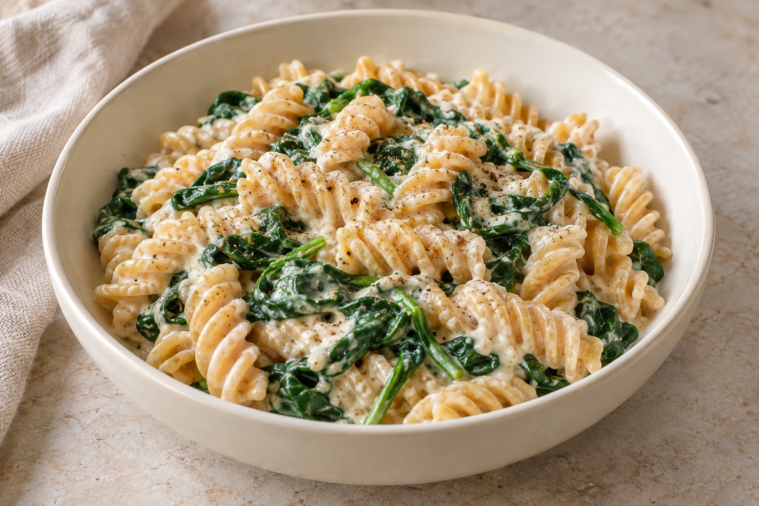 Serving suggestion for Spinach Nutmeg Chickpea Cottage Cheese Pasta