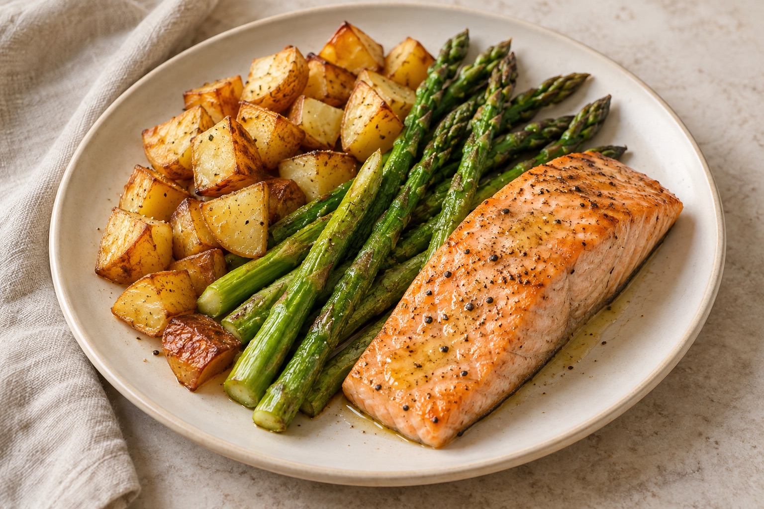 Serving suggestion for Lemon Asparagus Salmon Tray Bake