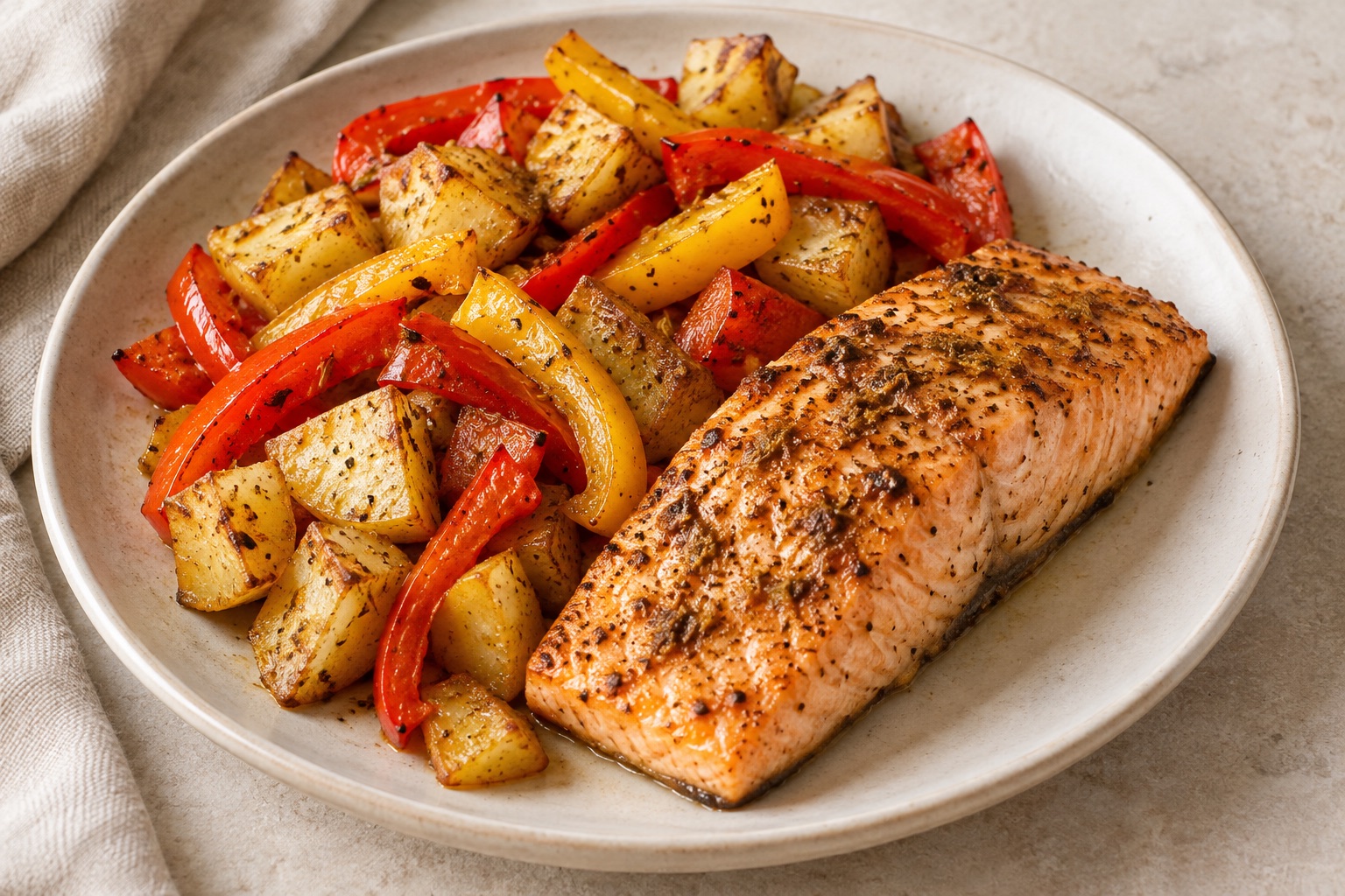 Serving suggestion for Cumin Bell Pepper Salmon Tray Bake