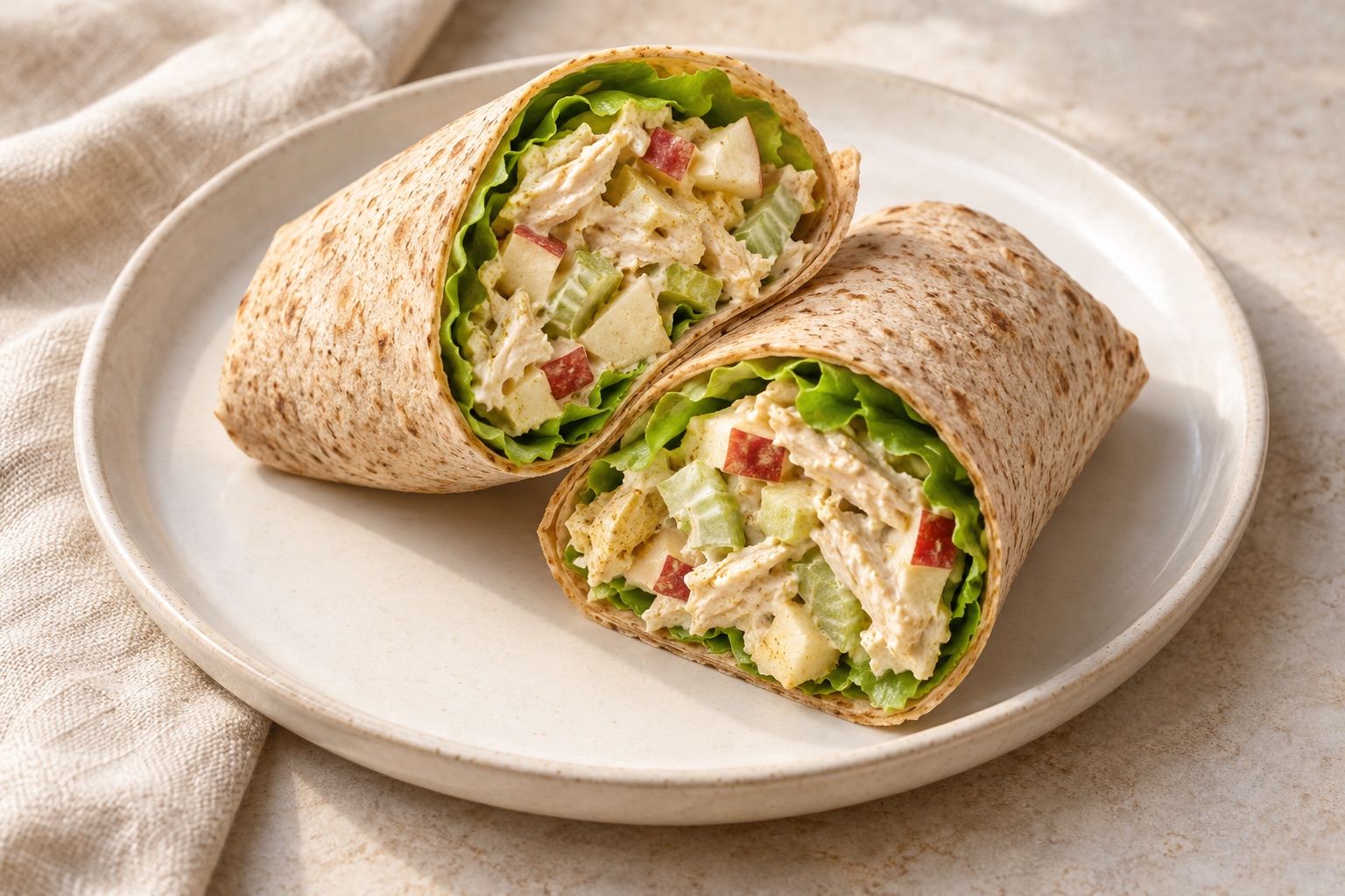 Serving suggestion for Curry Apple Chicken Yogurt Wraps