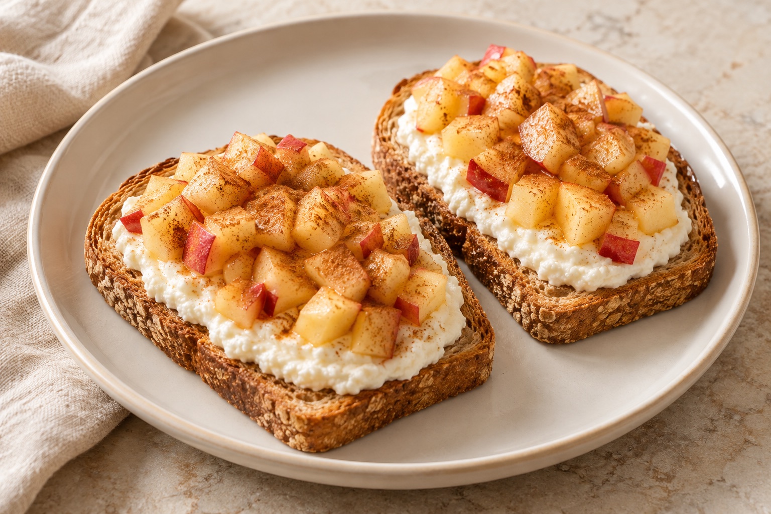 Serving suggestion for Apple Cinnamon Ricotta Cheesecake Toasts