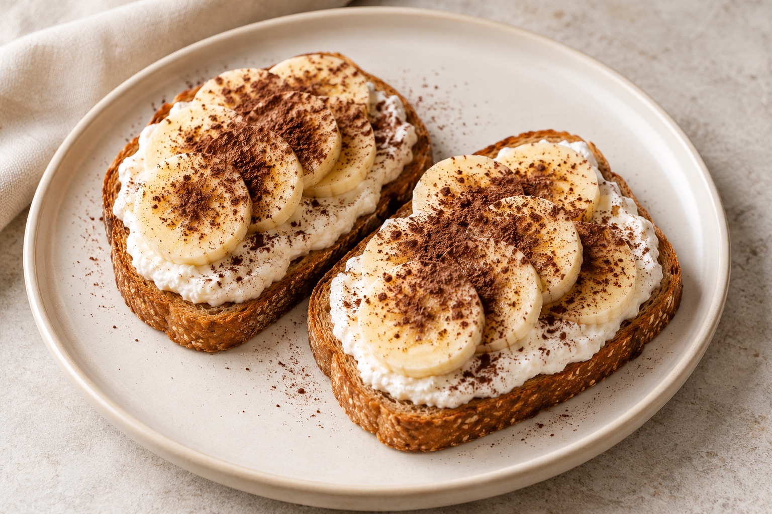 Serving suggestion for Banana Cocoa Ricotta Cheesecake Toasts