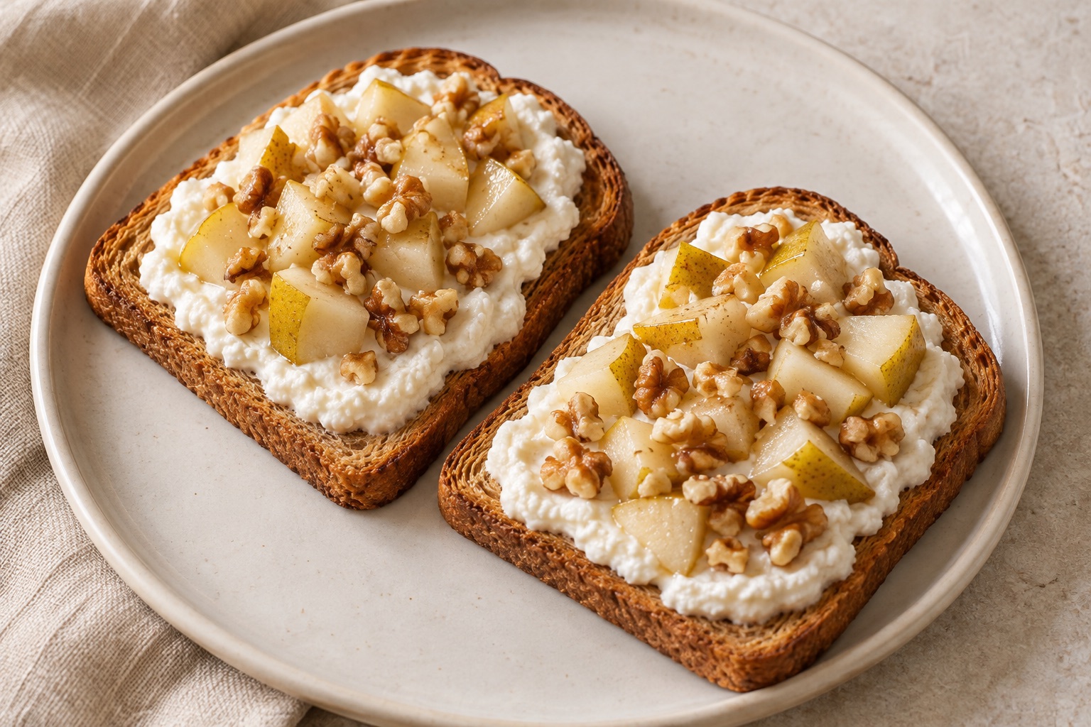 Serving suggestion for Pear Walnut Ricotta Cheesecake Toasts