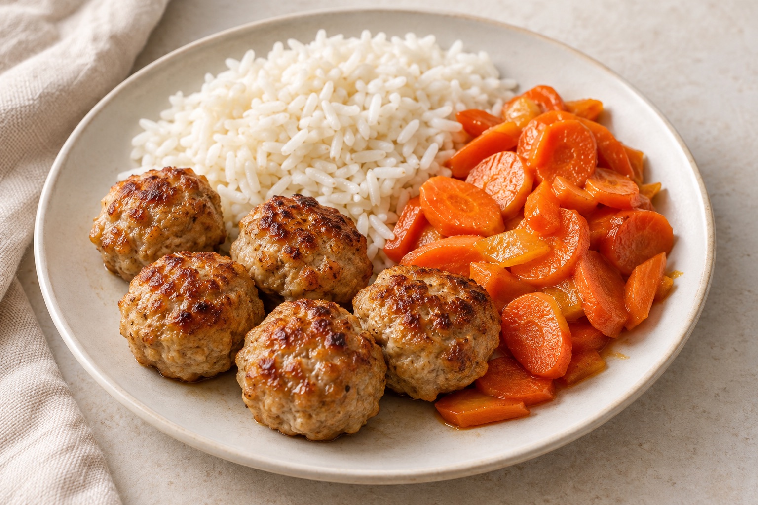 Serving suggestion for Cumin Carrot Turkey Meatballs with Rice